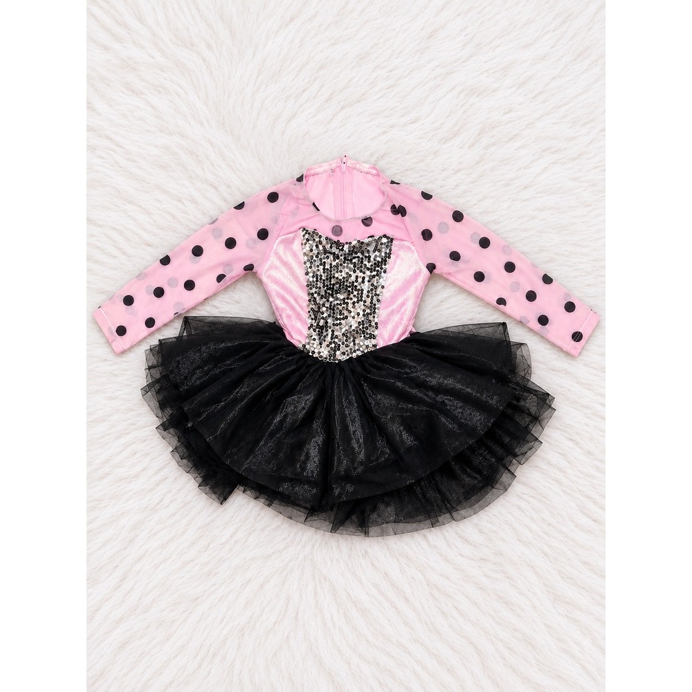 Alexandra Just For Kix Girls Pink Polka Dot Sequin Tutu Dance Costume Leotard 4